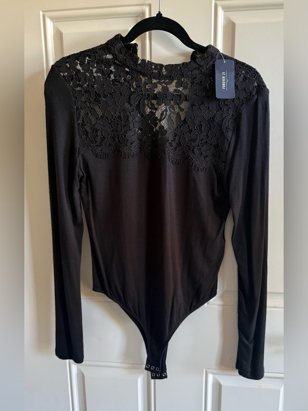 Forever 21 Black Lace Long-Sleeve Bodysuit NWT